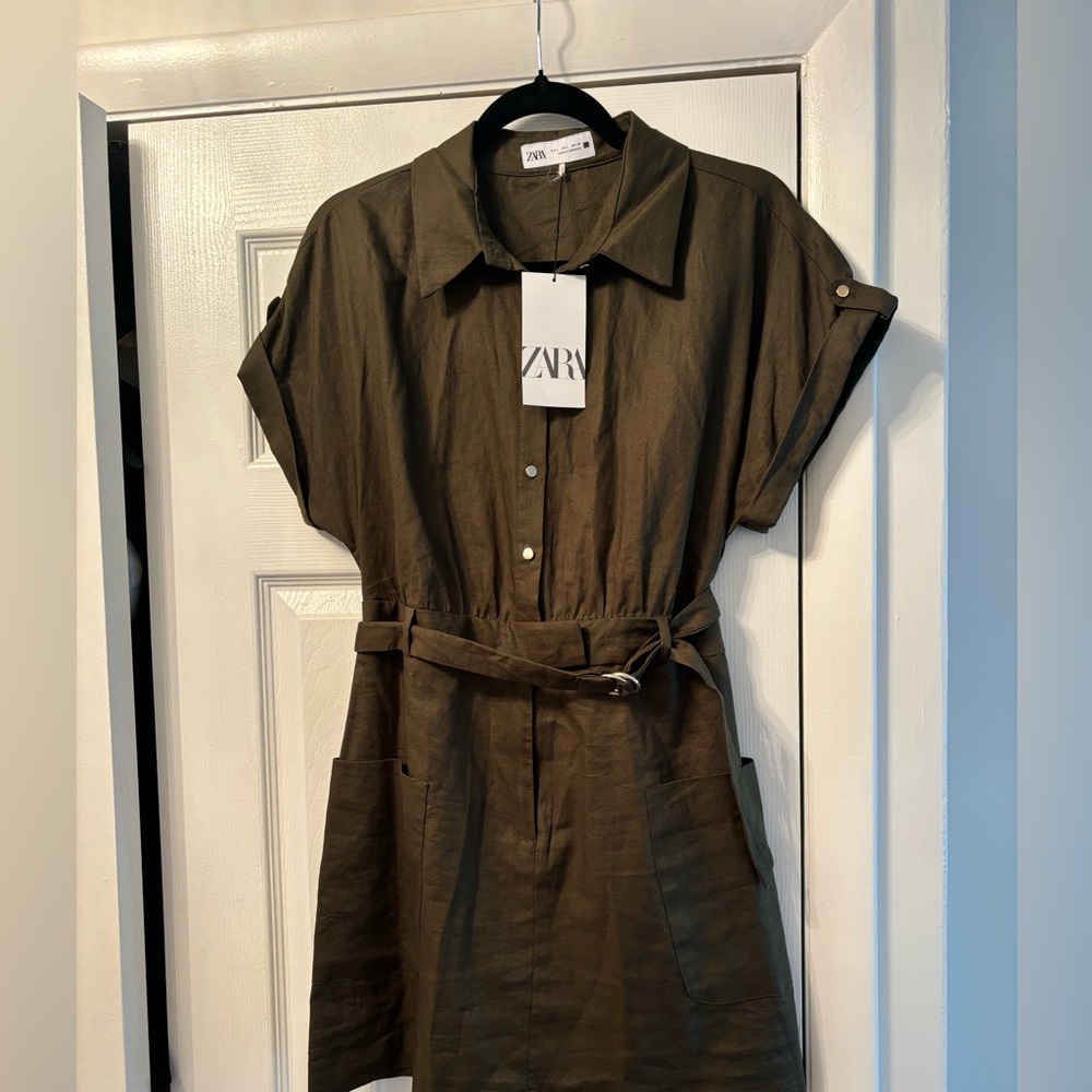 ZARA LINEN BLEND MINI SHIRTDRESS